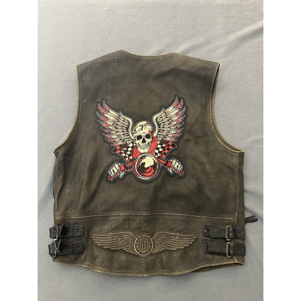 Harley Davidson Billings Brown Leather Motorcycle Vest Men's Size Medium - Picture 7 of 9